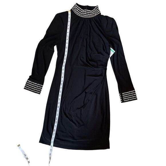 Eliza J Bead Detail Long Sleeve Sheath Dress In Black size 10 NWOT - Picture 9 of 13